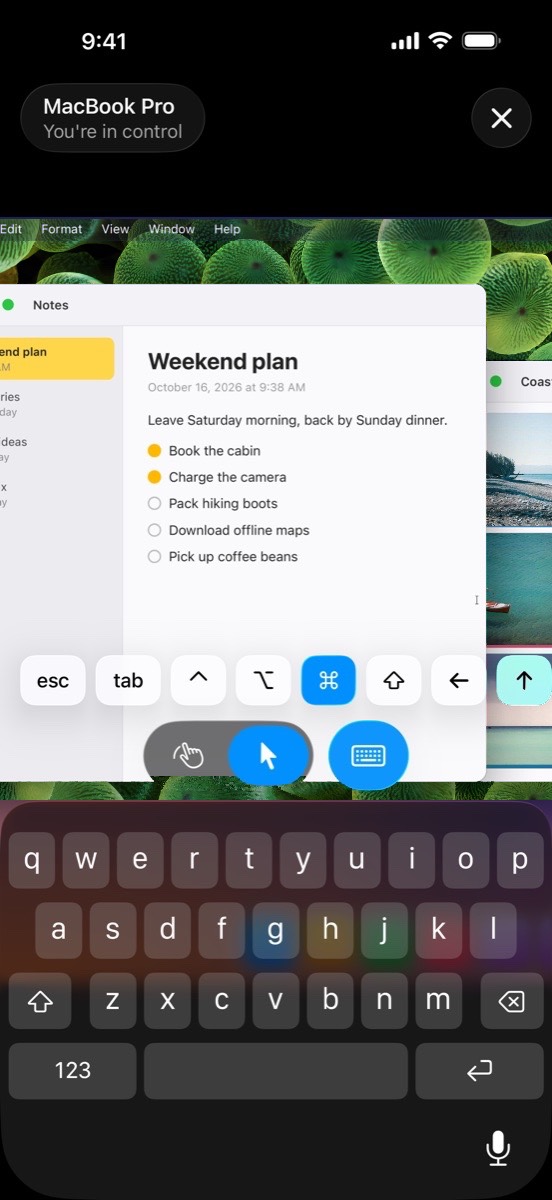 Screen Door on iPhone with the keyboard and a row of Mac keys